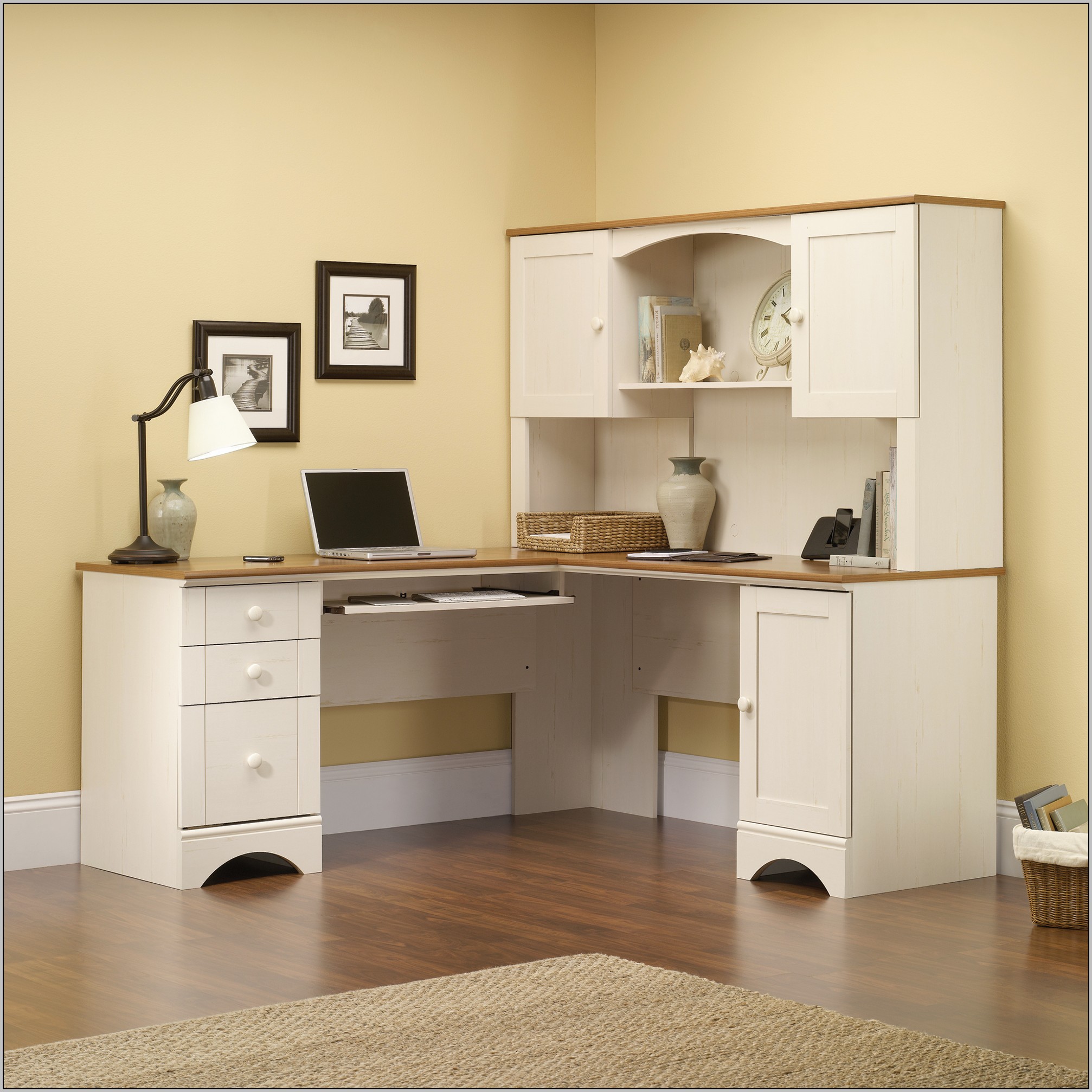 Sauder Harbor View Computer Desk With Hutch Antiqued White Sauder Harbor View Computer Desk With Hutch Antiqued White