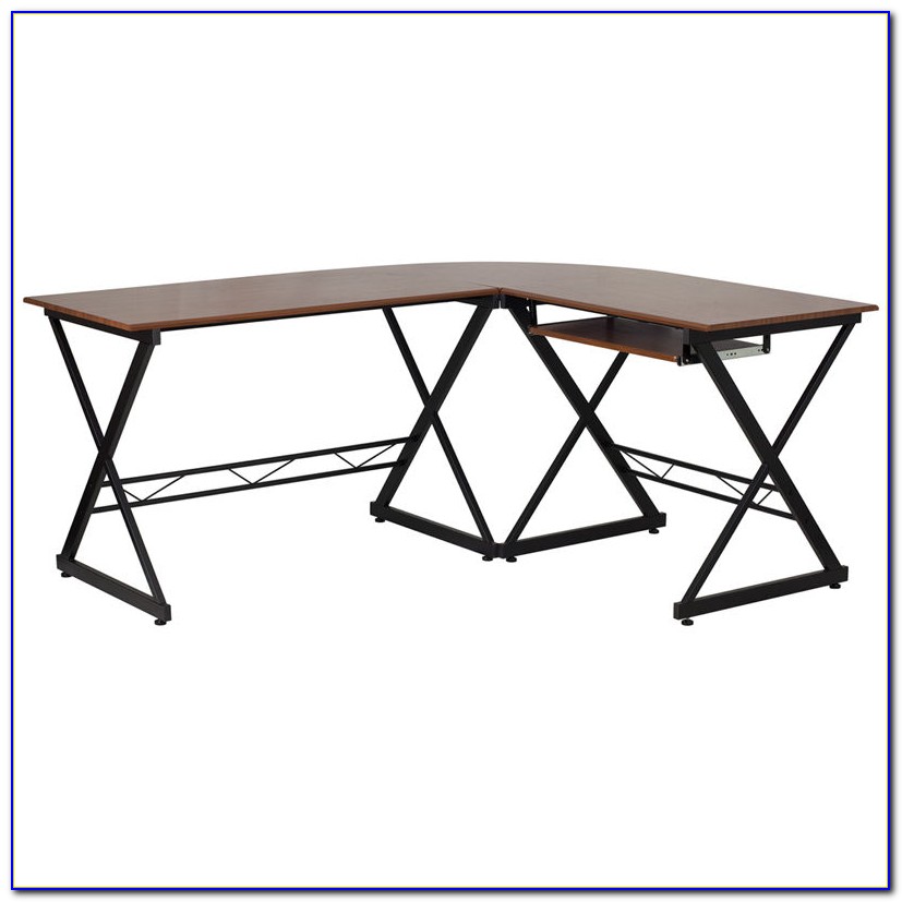 Euro Style Beretta Glass L Shaped Computer Desk With Keyboard Tray