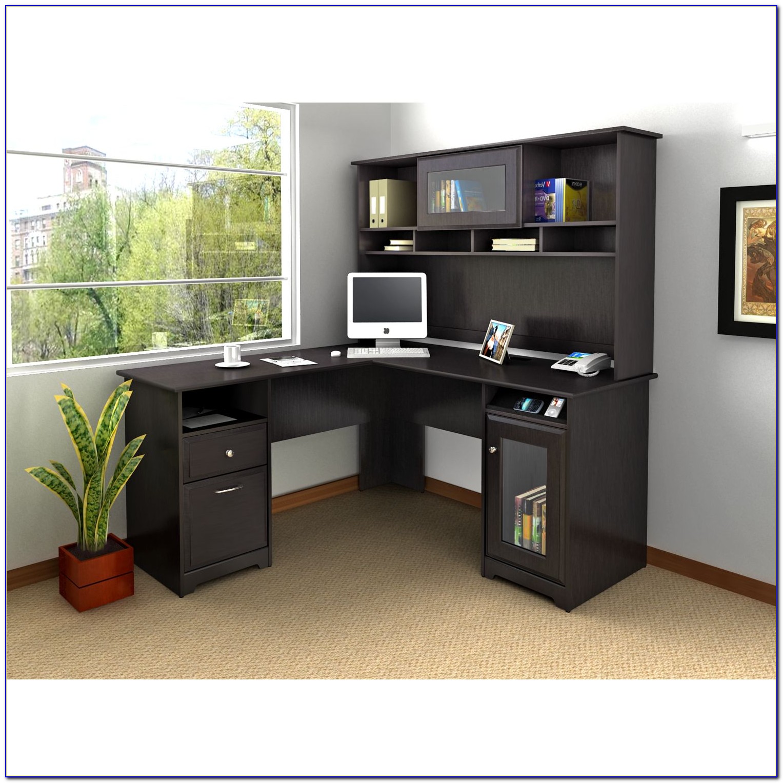 Costume L Shaped Home Office Design with Dual Monitor