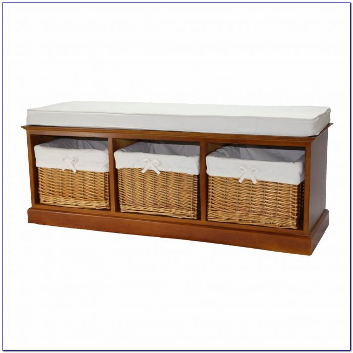 Bench With Wicker Storage Baskets Bench With Wicker Storage Baskets
