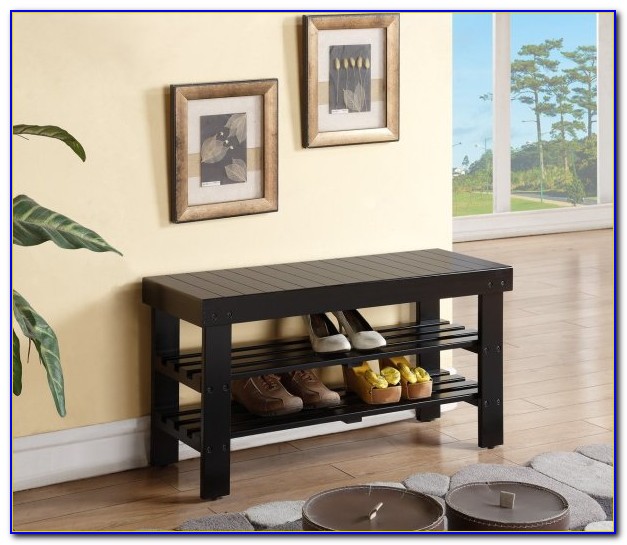 Black Solid Wood Shoe Shelf Bench Black Solid Wood Shoe Shelf Bench