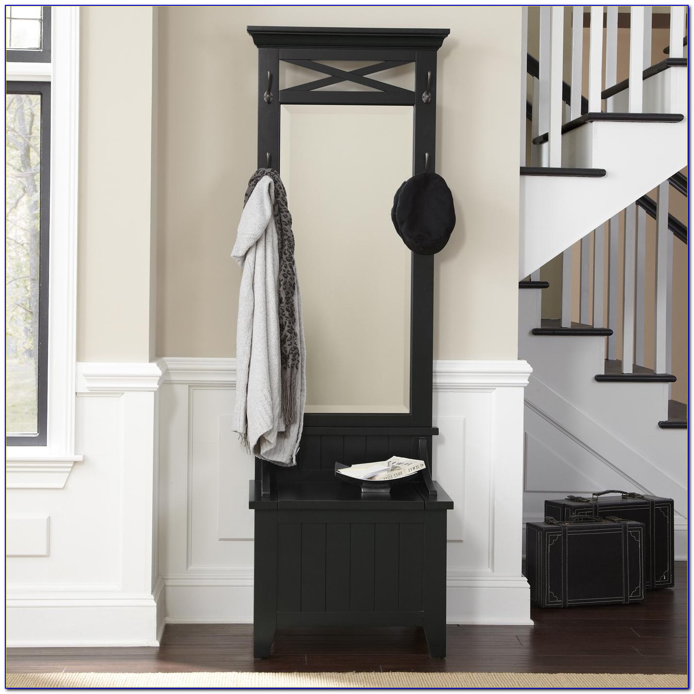Espresso Entryway Hall Tree With Mirror Coat Hooks And Storage Bench - Bench : Home Design Ideas ...