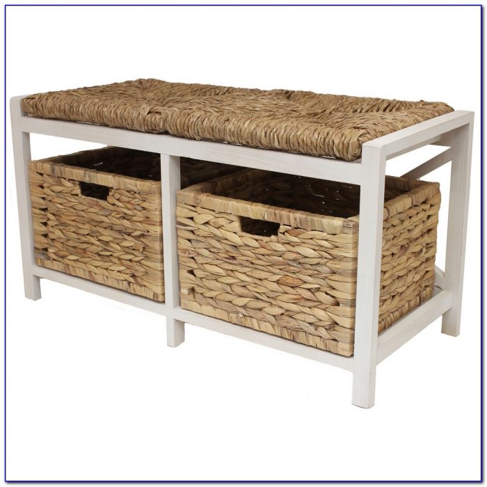 Storage Bench Seat With Wicker Baskets Storage Bench Seat With Wicker Baskets