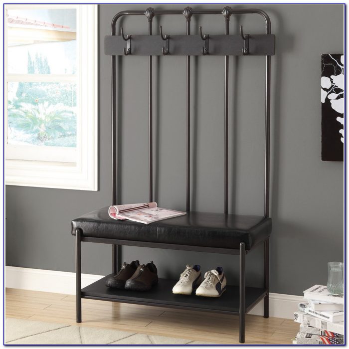 Entryway Wall Mount Coat Rack W Shoe Storage Bench In Black Entryway Wall Mount Coat Rack W Shoe Storage Bench In Black