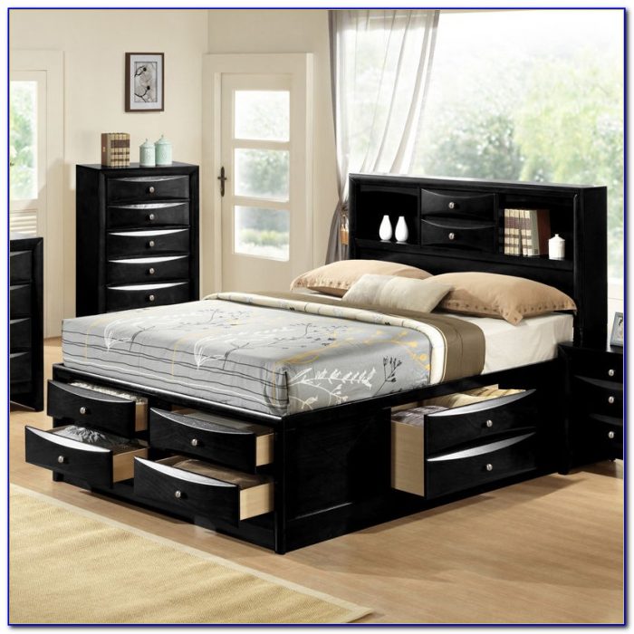 Queen Platform Storage Bed With Bookcase Headboard Queen Platform Storage Bed With Bookcase Headboard