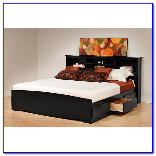 King Size Platform Bed With Storage And Bookcase Headboard King Size Platform Bed With Storage And Bookcase Headboard