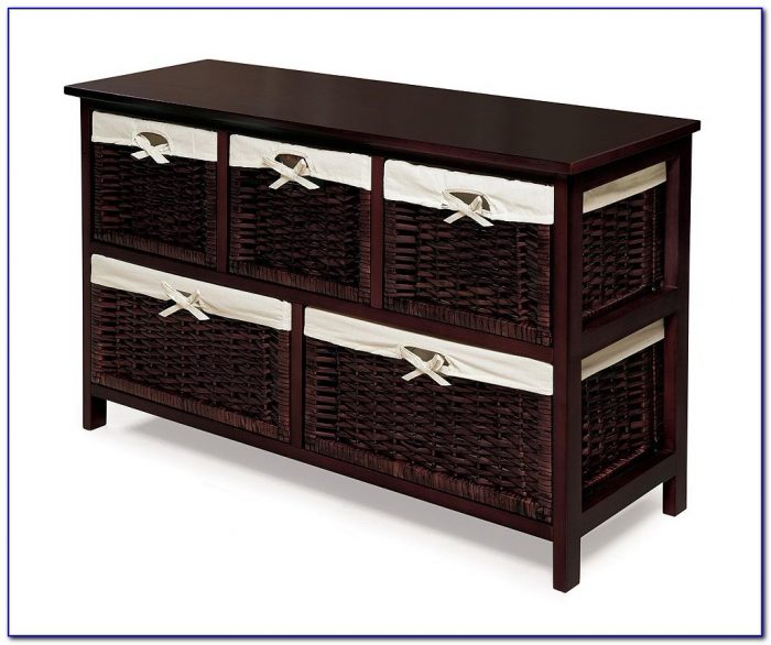 Black Dresser With Wicker Baskets Black Dresser With Wicker Baskets