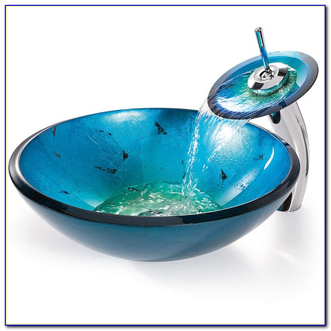 Blue Vessel Sink Waterfall Faucet Blue Vessel Sink Waterfall Faucet
