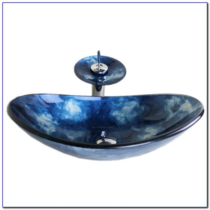Blue Glass Vessel Sink Waterfall Faucet Blue Glass Vessel Sink Waterfall Faucet