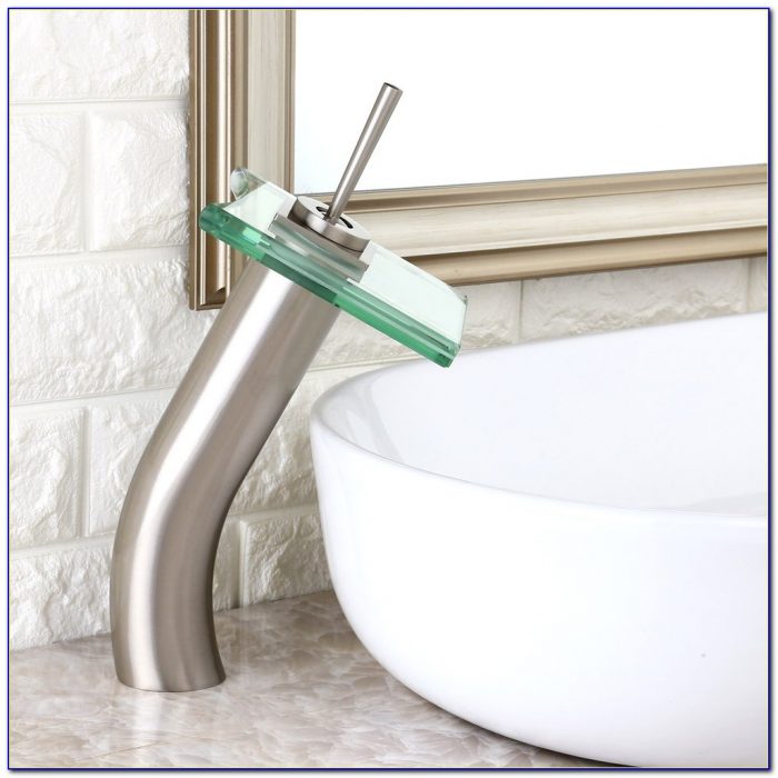 Frosted Glass Vessel Sink With Waterfall Faucet Frosted Glass Vessel Sink With Waterfall Faucet