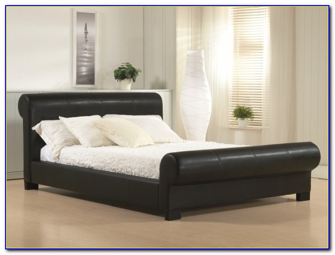 Black Leather Upholstered Sleigh King Size Bed Frame With Headboard And Footboard Attachments Image 41 Black Leather Upholstered Sleigh King Size Bed Frame With Headboard And Footboard Attachments Image 41