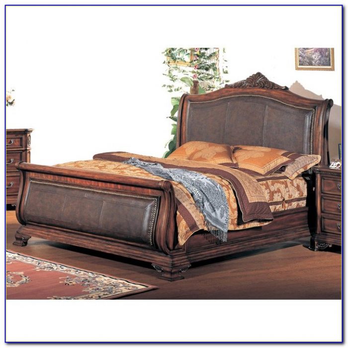 King Sleigh Bed With Leather Headboard King Sleigh Bed With Leather Headboard