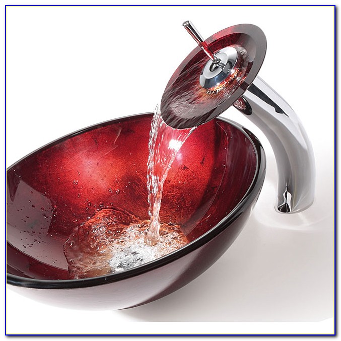 Red Glass Vessel Sink Waterfall Faucet Red Glass Vessel Sink Waterfall Faucet